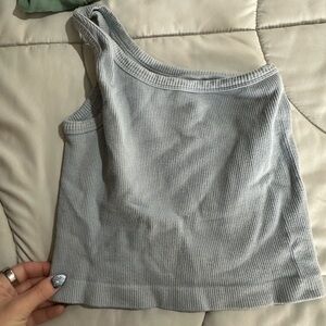 One-Shoulder Ribbed Women Top - light blue